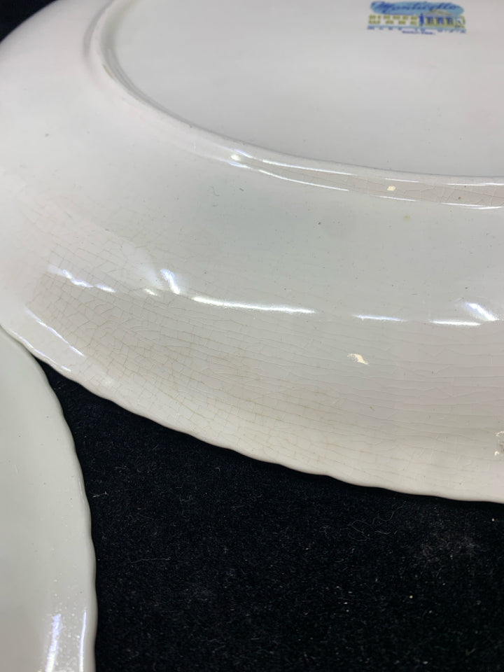 3PC CREAM W/PINK FLOWERS SERVING SET.