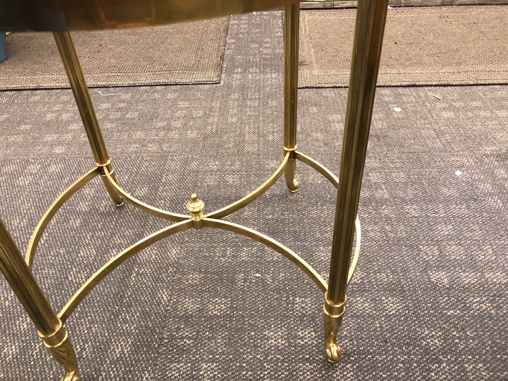 ROUND GLASS SIDE TABLE W/GOLD BASE.
