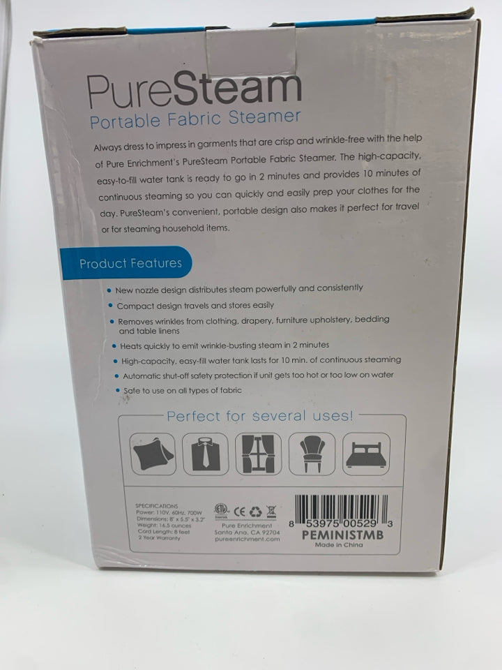 NIB PURE STEAM PORTABLE FABRIC STEAMER.