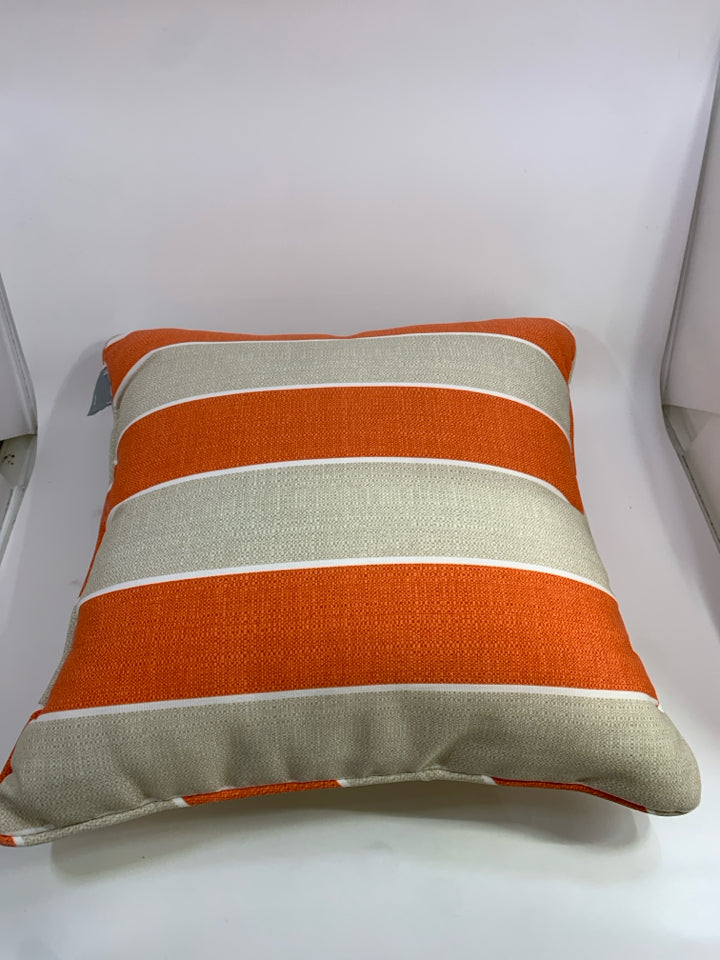 ORANGE & CREAM DOMAIN STRIPED PILLOW.