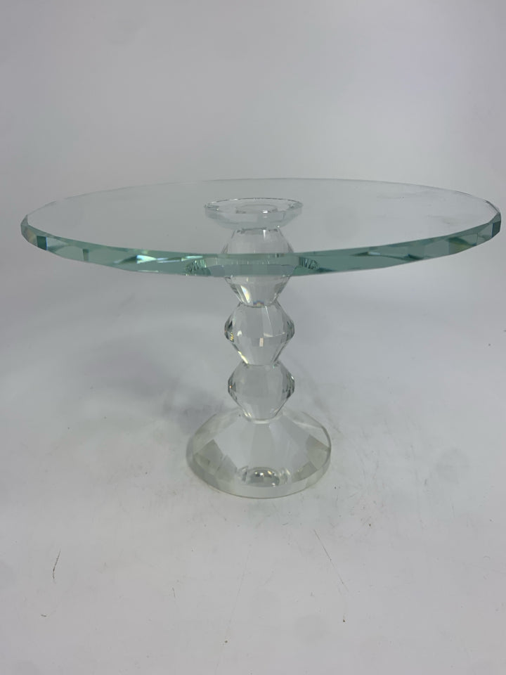 GLASS IRIDESCENT CAKE HOLDER.