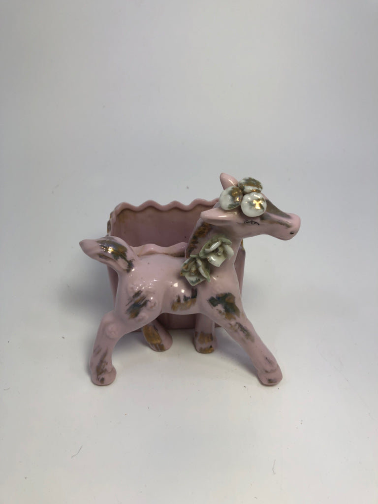 PINK PORCELAIN SMALL HORSE PLANTER.