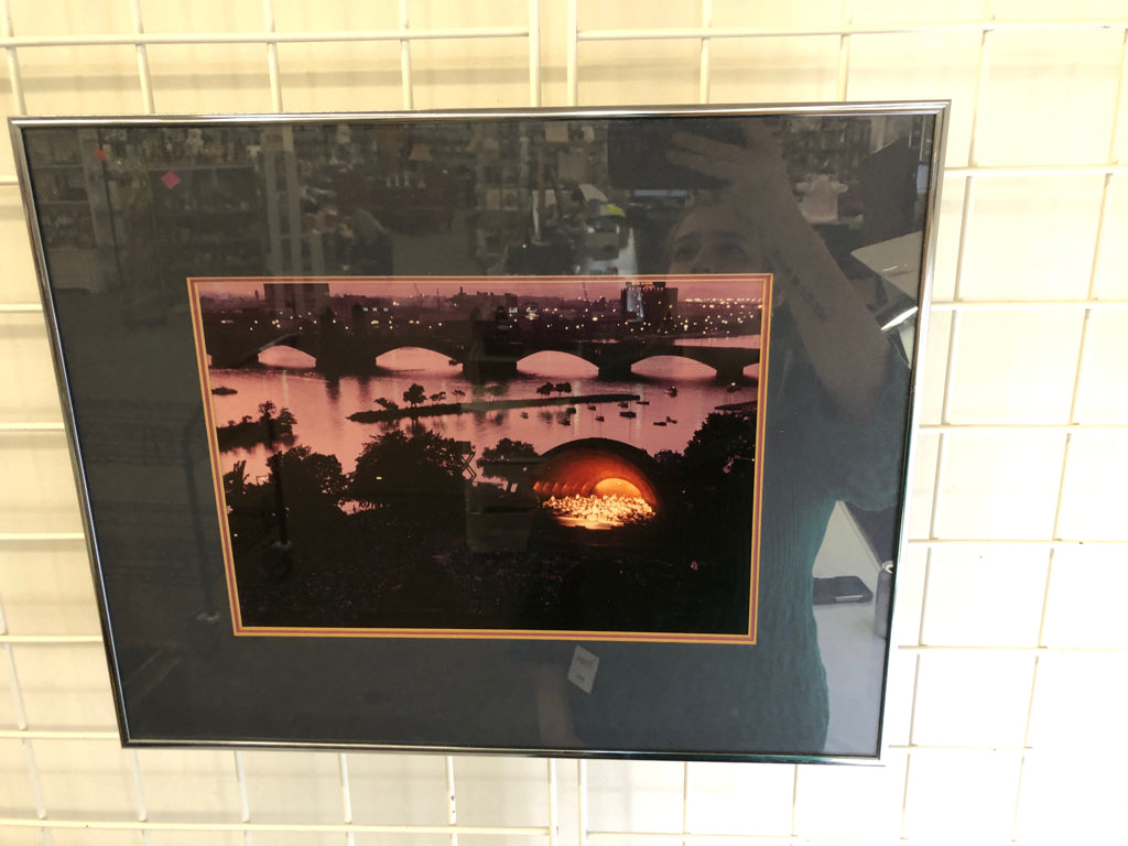 RIVER BRIDGE SUNSET FRAMED PHOTO.