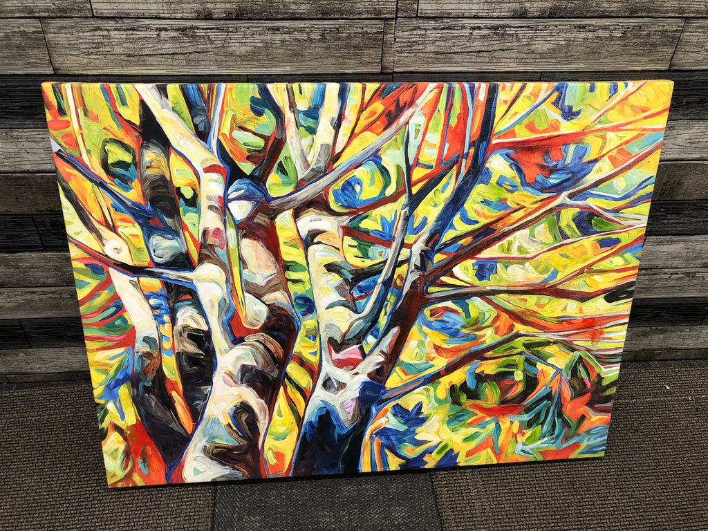 COLORFUL ABSTRACT BRANCHES ON CANVAS.