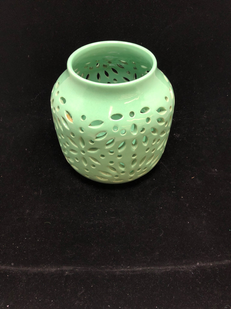 SEA FOAM GREEN PIERCED CANDLE LANTERN WORLD MARKET.