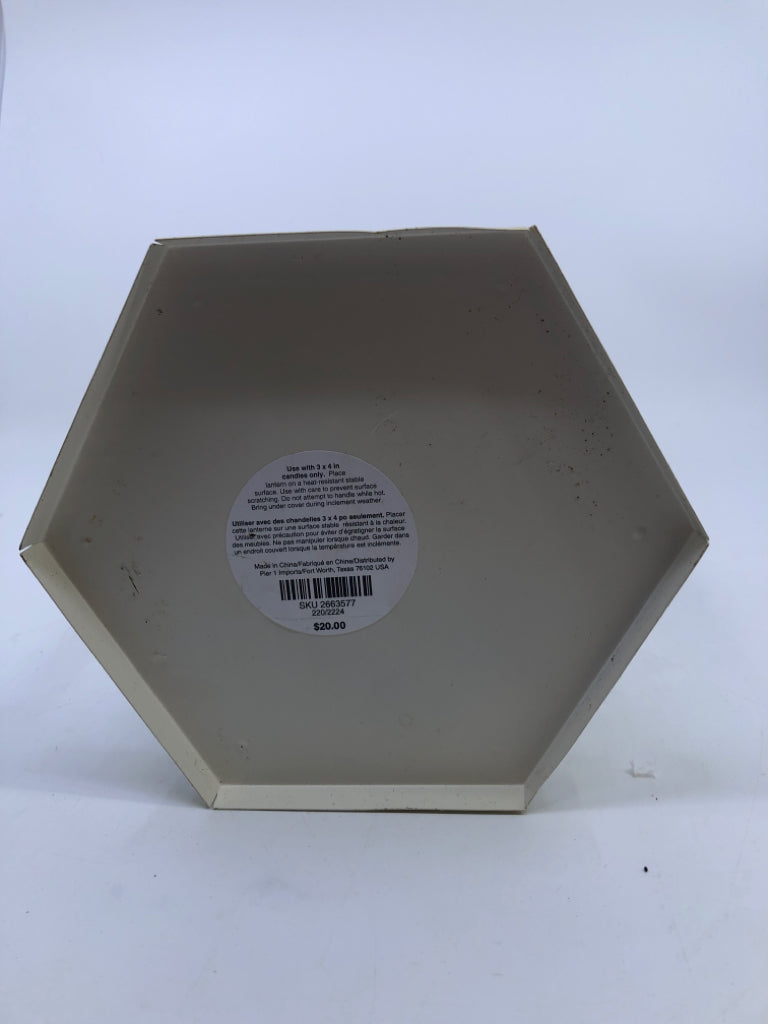 CREAM DISTRESSED GLASS PANES LANTERN 14 "h X 6" X 6"