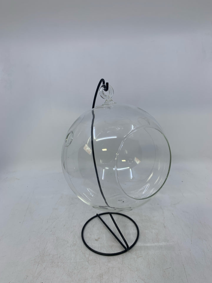 2 PC CLEAR TERRARIUM BULB BLACK STAND.
