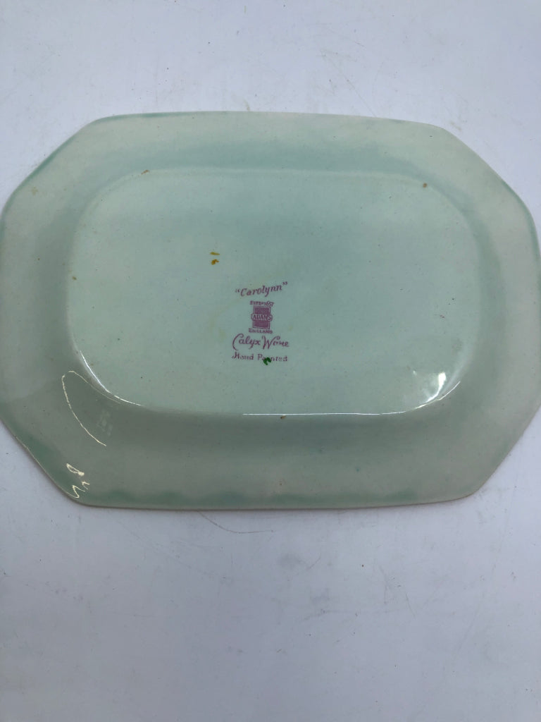 2 VTG NESTING GREEN W PINK FLORAL TRAYS- CALYX WARE.