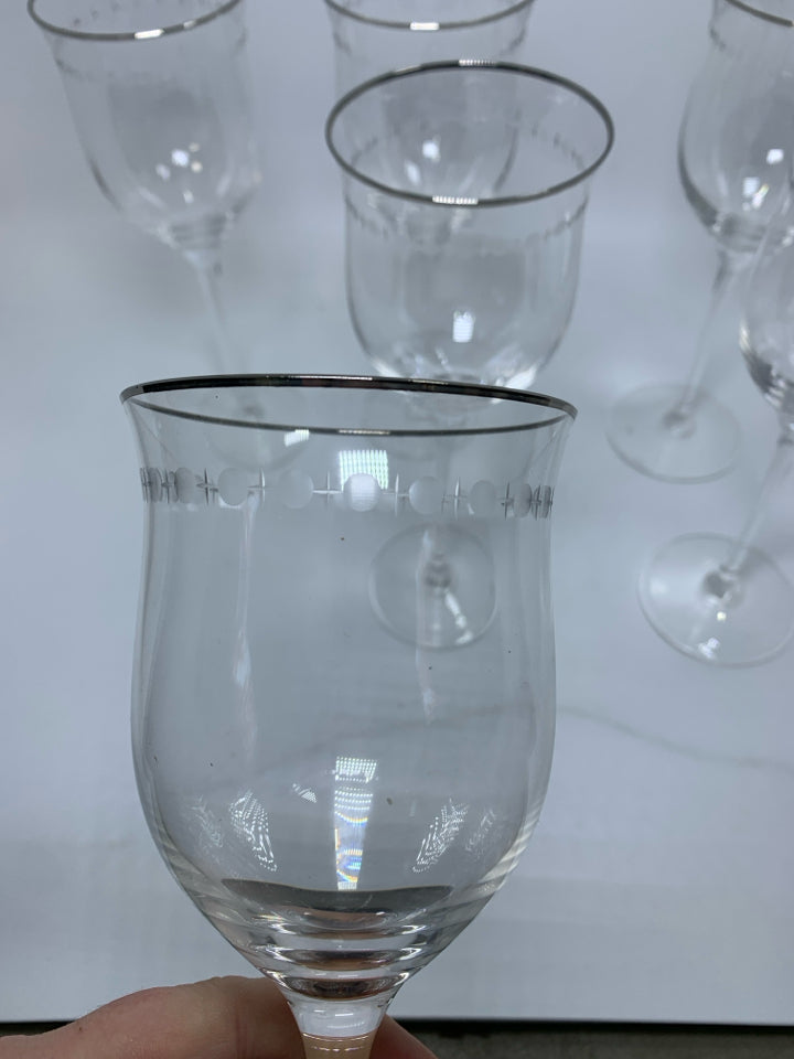6 CRYSTAL PEARL PLATINUM WATER GOBLETS.
