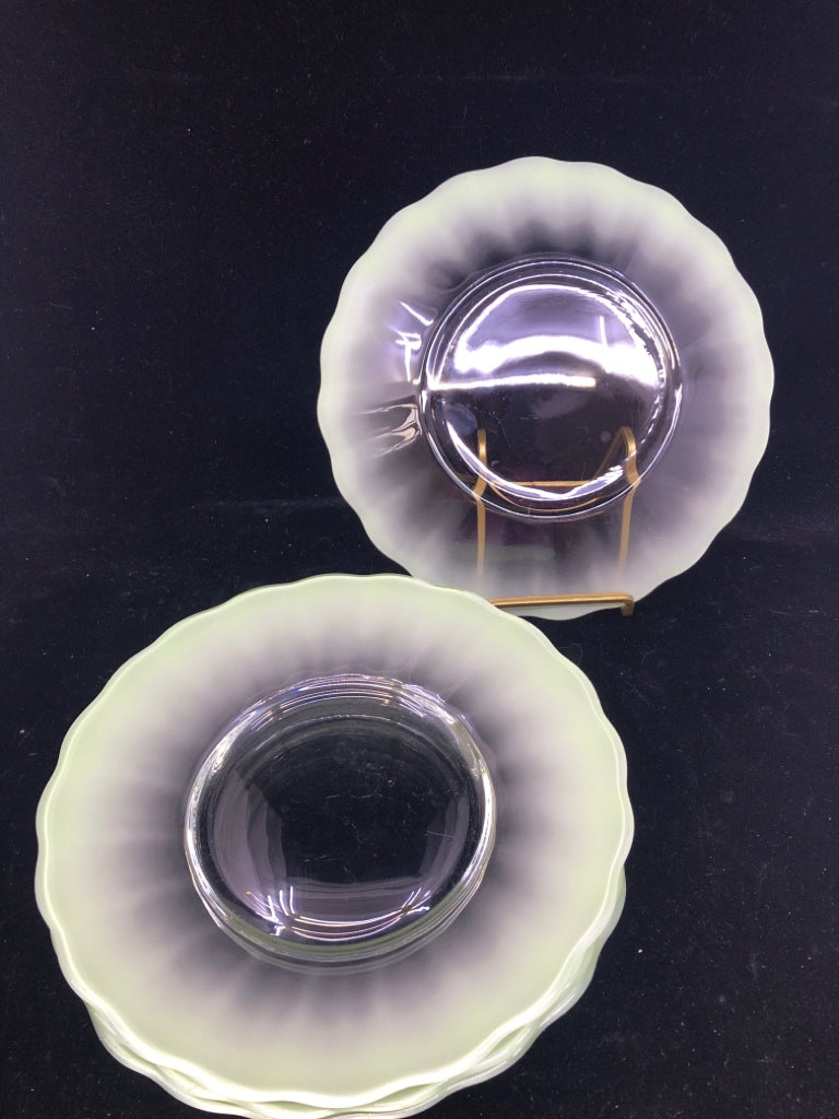 4 VTG GREEN OMBRE DESSERT PLATES.