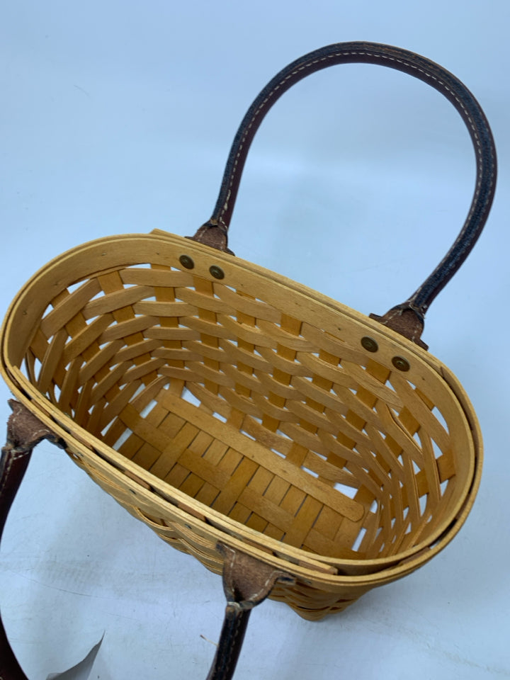 VTG LONGABERGER SMALL BOARDWALK BASKET TOTE W/ DRAWSTRING STRIPED LINER & PROTEC