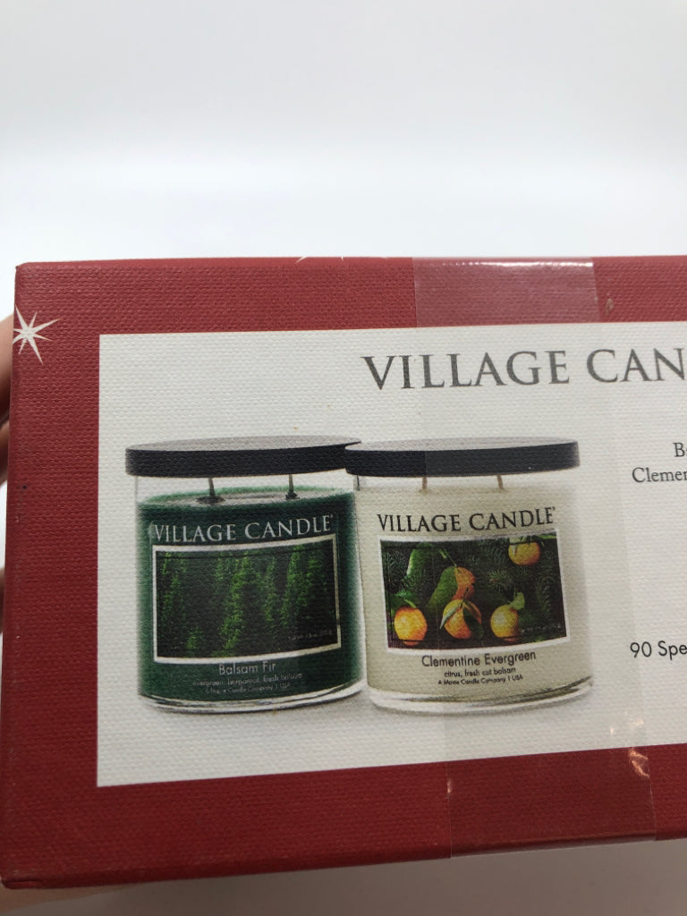 NIB 2 VILLAGE CANDLE BOX SET-BALSAM FIR, CLEMENTINE EVERGREEN.