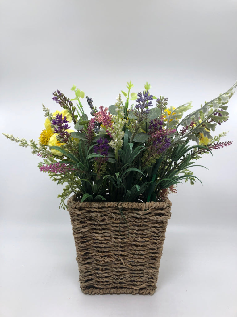 FAUX WILDFLOWERS IN BASKET WALL DECOR.