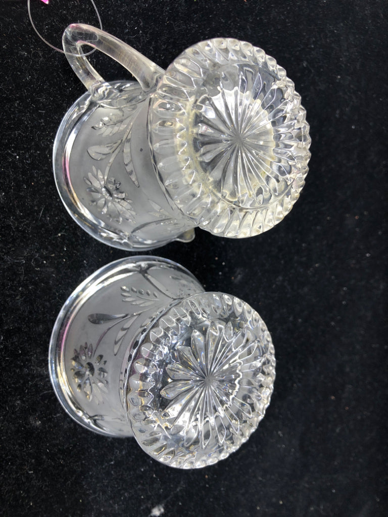 3PC FLOWER ETCHED GLASS SUGAR/CREAMER SET.
