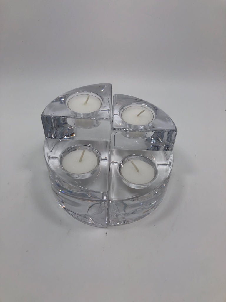 ORREFORS SWEDEN QUARTET CRYSTAL CANDLE HOLDER.