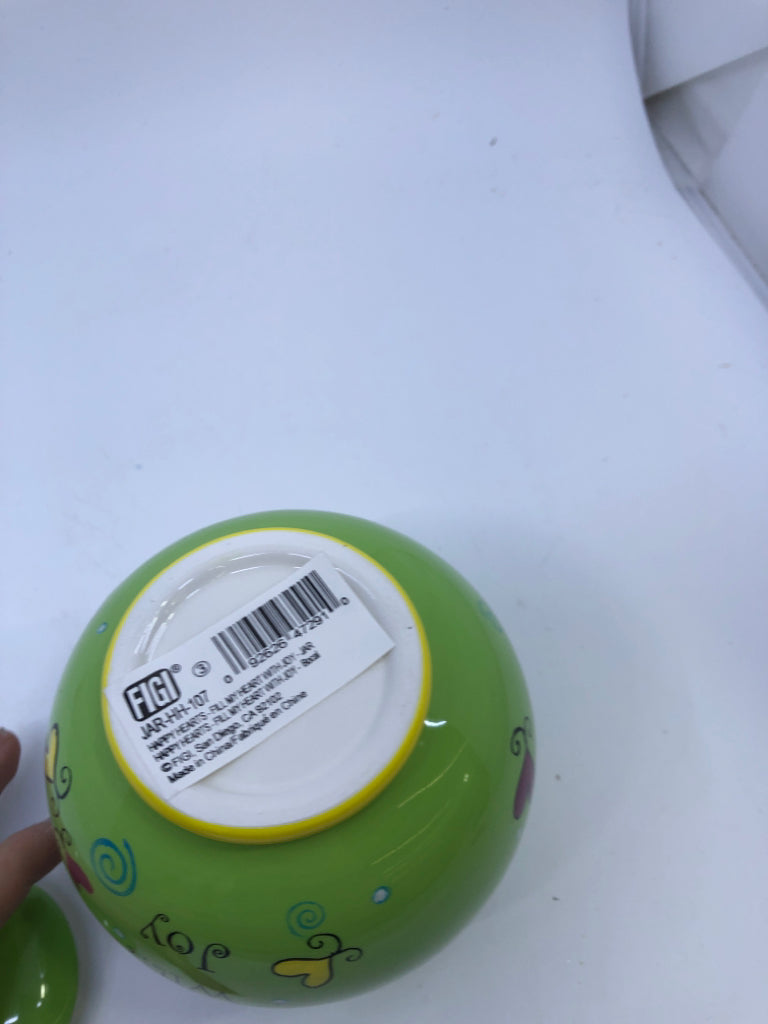 FILL MY HEART- GREEN PAINTED EMPTY JAR W/LID.