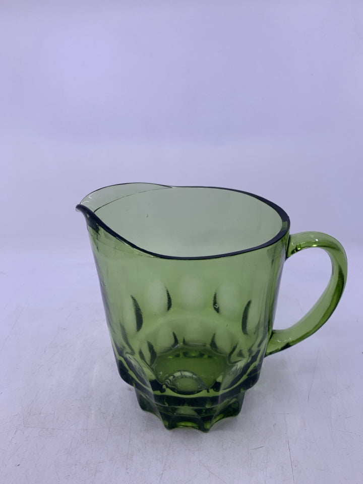 VTG GREEN GLASS PITCHER.
