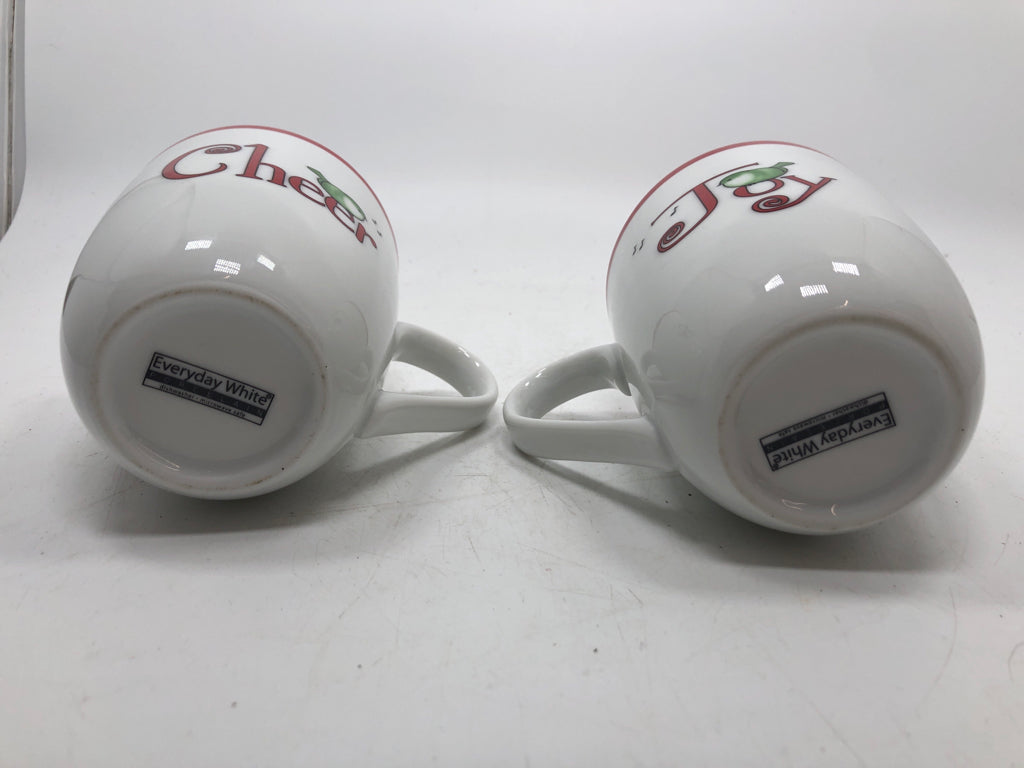 2 WHITE CHEER/JOY MUGS.