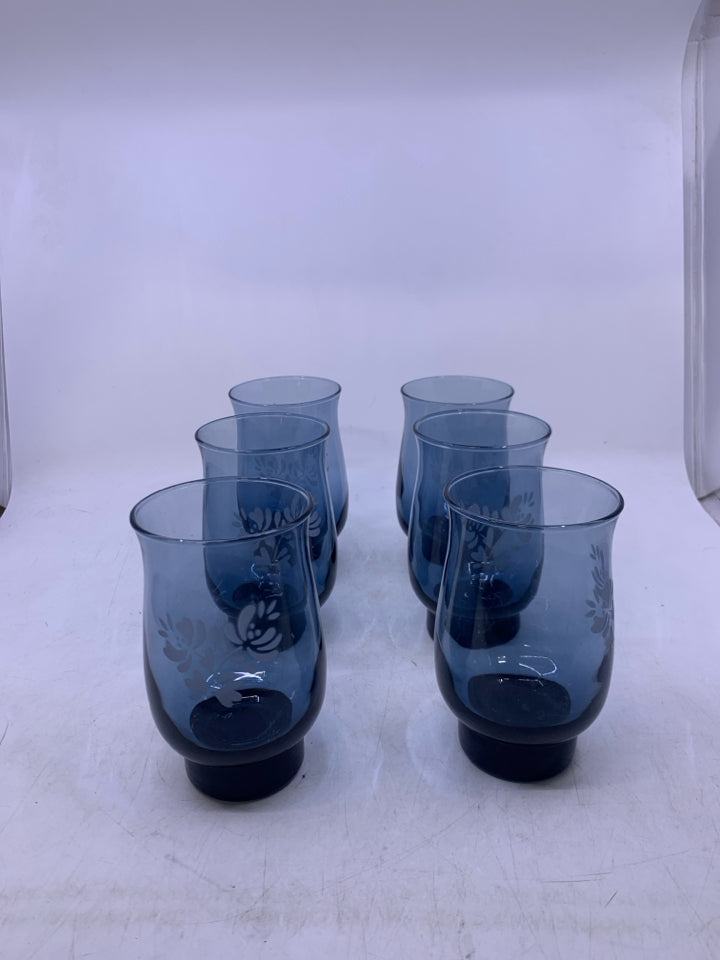 6 DARK BLUE FOOTED GLASSES.