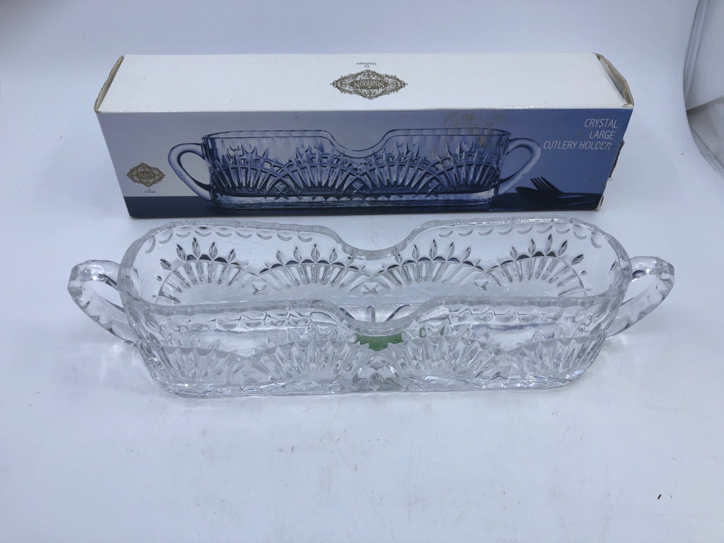 NIB CRYSTAL LARGE CUTLERY HOLDER.