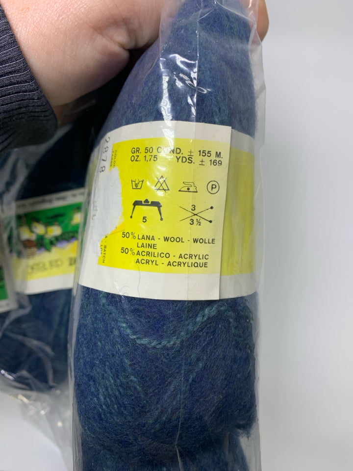 4 DARK BLUE 50% WOOL YARN IN BAG.