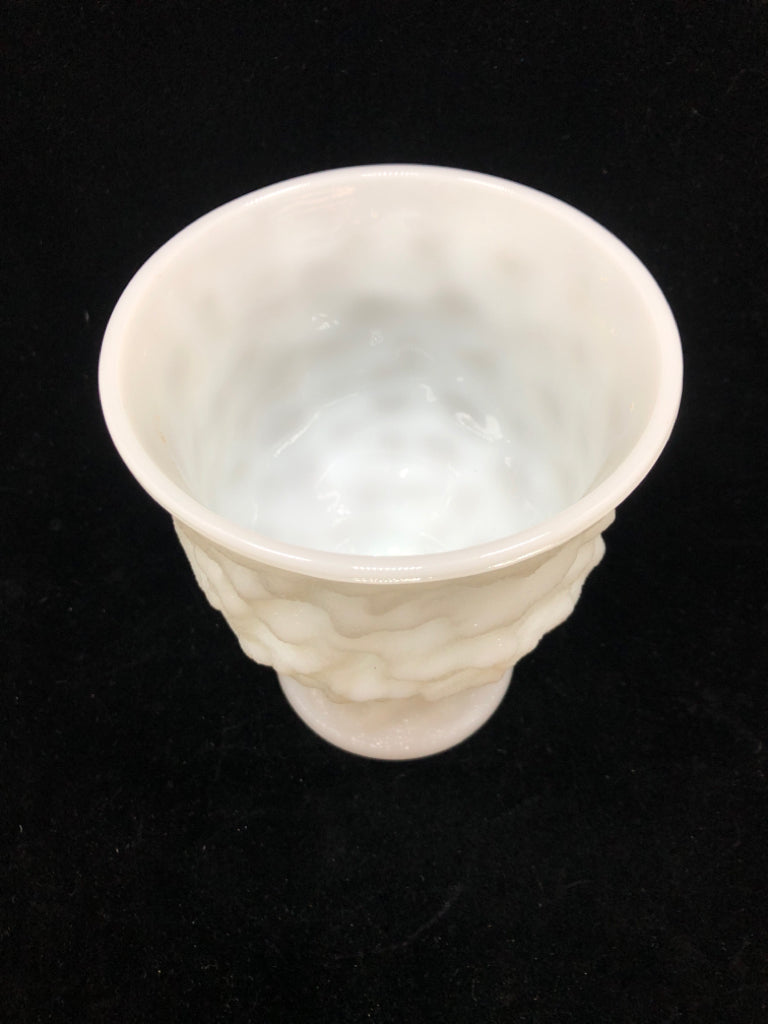 VTG TEXTURED MILK GLASS PEDESTAL BOWL.