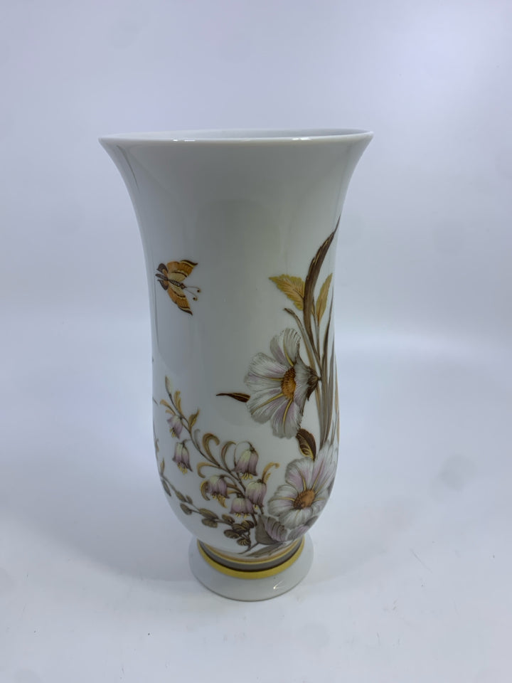 VTG PORCELAIN WHITE & BROWN FLORAL VASE KAISER.