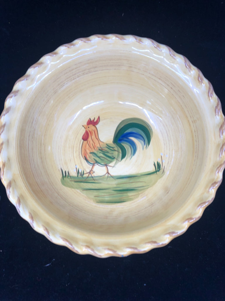 YELLOW BRAIDED EDGE ROOSTER SERVING BOWL.