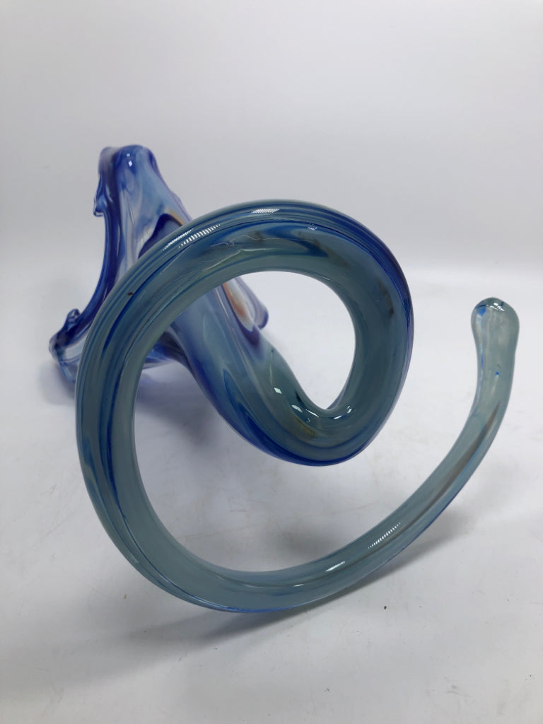 BLUE BLOWN GLASS ABSTRACT VASE.