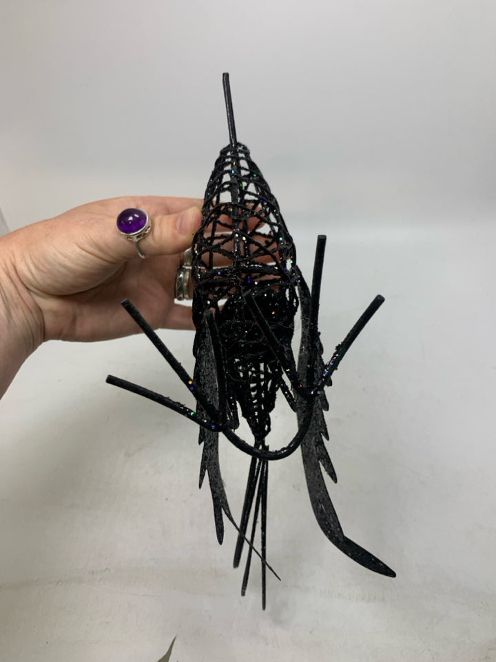 BLACK SPARKLE CROW TEA LIGHT HOLDER.