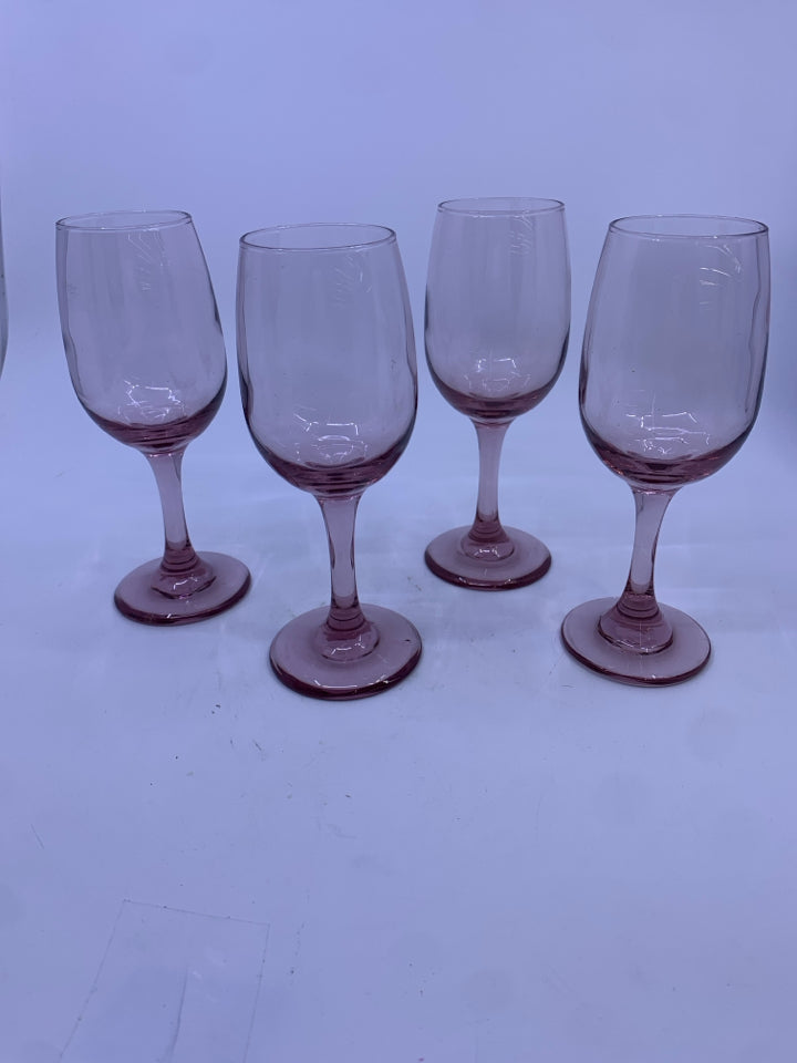 4 PALE PINK WINE GLASSES.