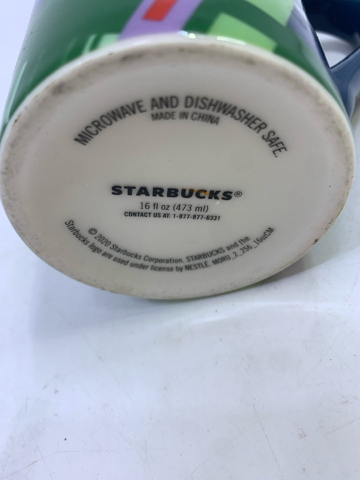 GREEN,BLUE,RED STRIPES STARBUCKS MUG.