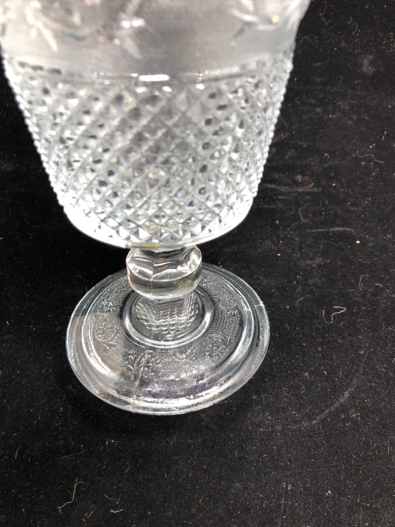 4 VTG DIAMOND POINT CUT GLASS WATER GOBLETS.