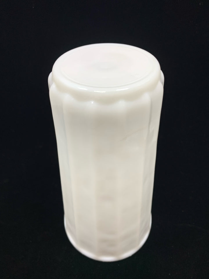MILK GLASS RIBBED VASE.
