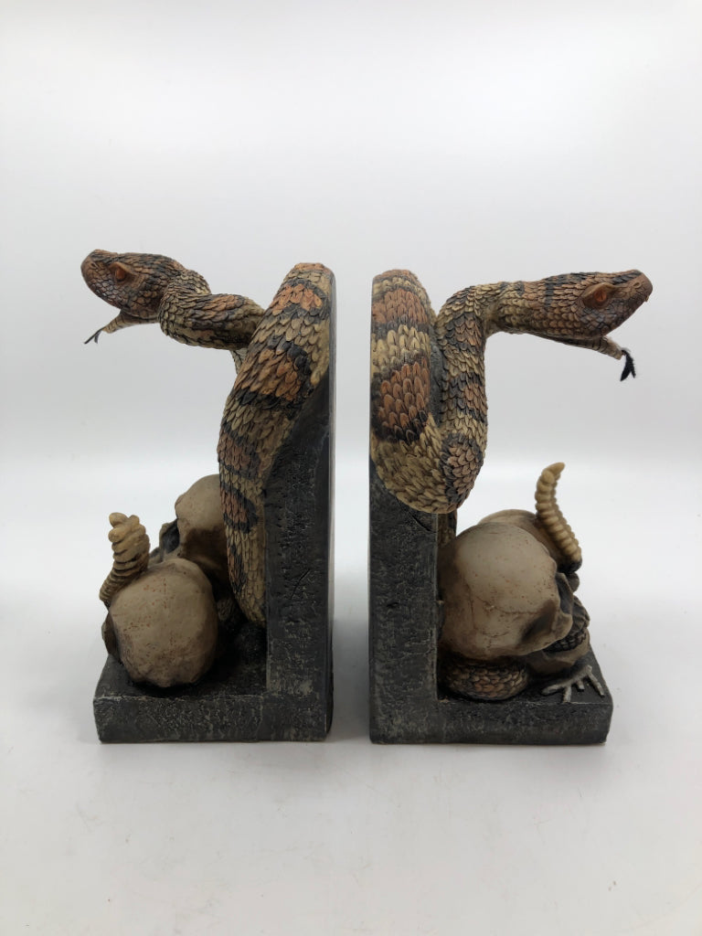 2 RATTLESNAKE TOMBSTONE BOOK ENDS.