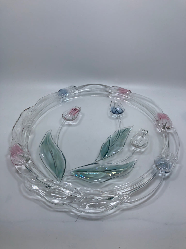 COLORED TULIP RAISED GLASS PLATTER.