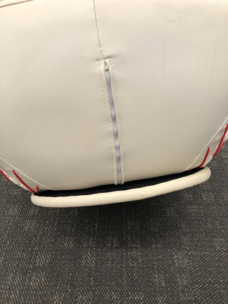 FAUX LEATHER BASEBALL SWIVEL CHAIR & OTTOMAN.