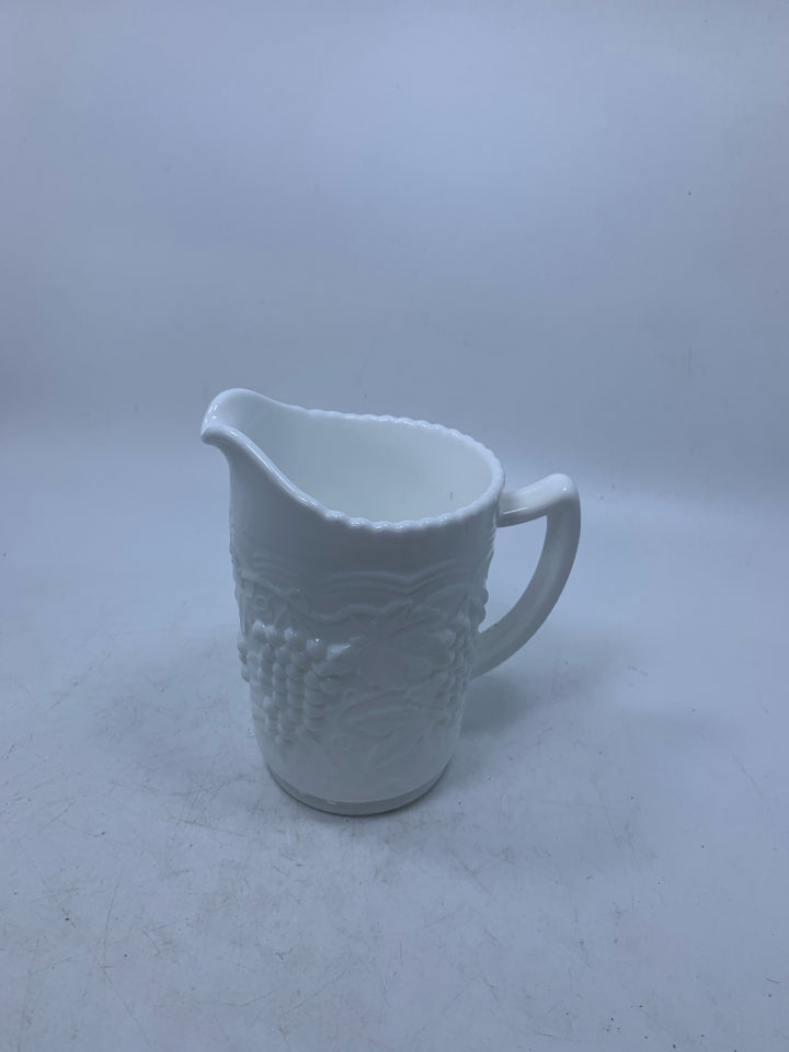 MILK GLASS EMBOSSED GRAPES/IVY PITCHER.