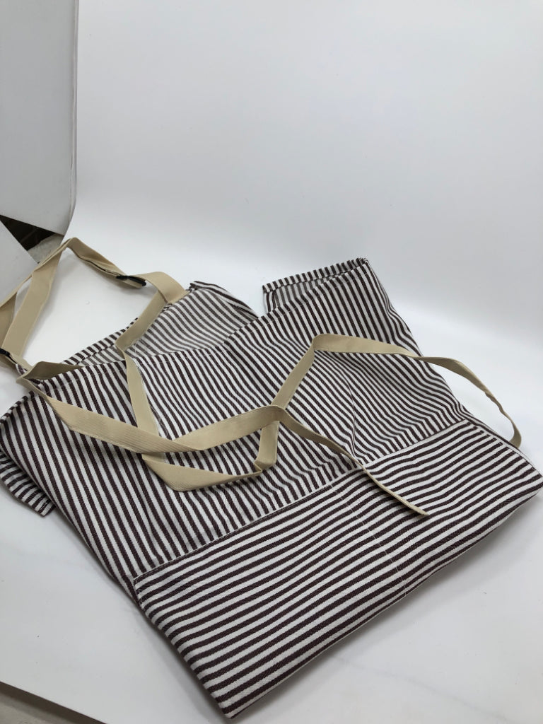 BROWN AND WHITE STRIPE APRON.