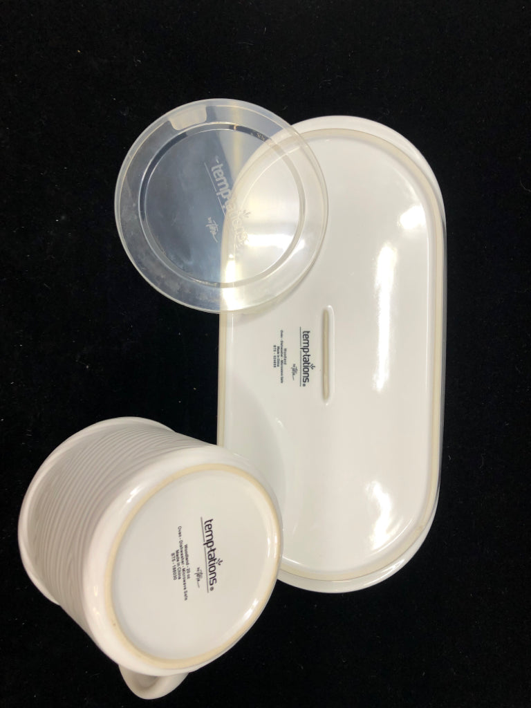 2PC WHITE CERAMIC SOUP & SANDWICH PLATTER W/LID TEMPATIONS.
