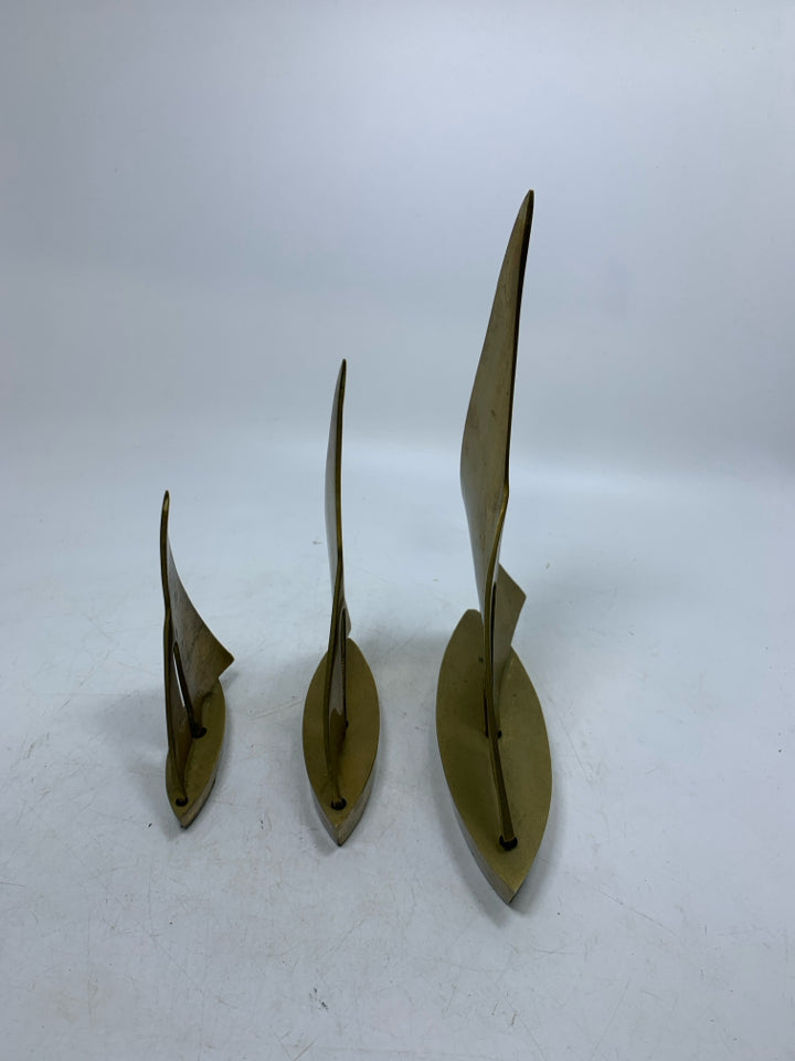 3 VTG BRASS SAIL BOAT SCULPTURES.