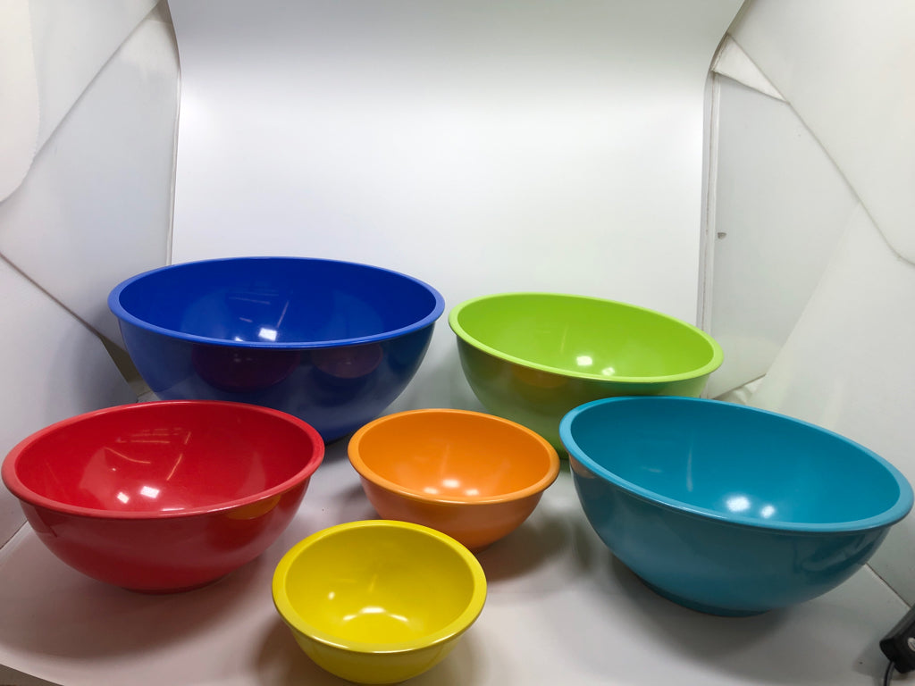 6PC COLORFUL MELAMINE NESTING BOWLS.