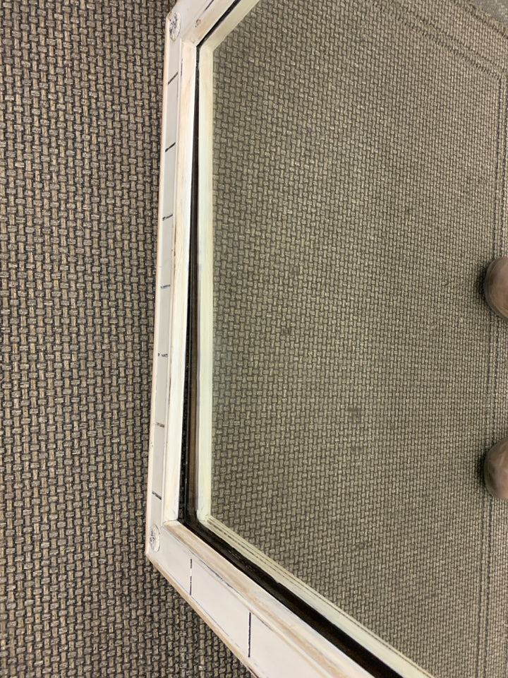 WHITE RECTANGLE DISTRESSED MIRROR.