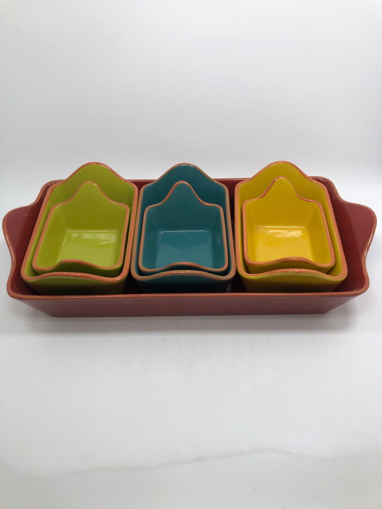 7PC COSTA DEL SOL STONEWARE SERVING SET.