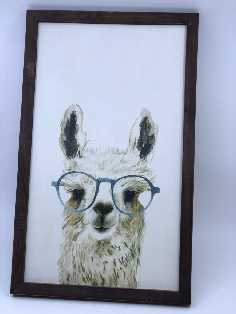 LLAMA IN BLUE GLASSES WALL ART.