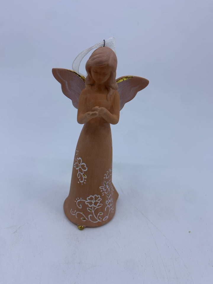 TERRA COTTA WHITE WASHED CARVED ANGEL.