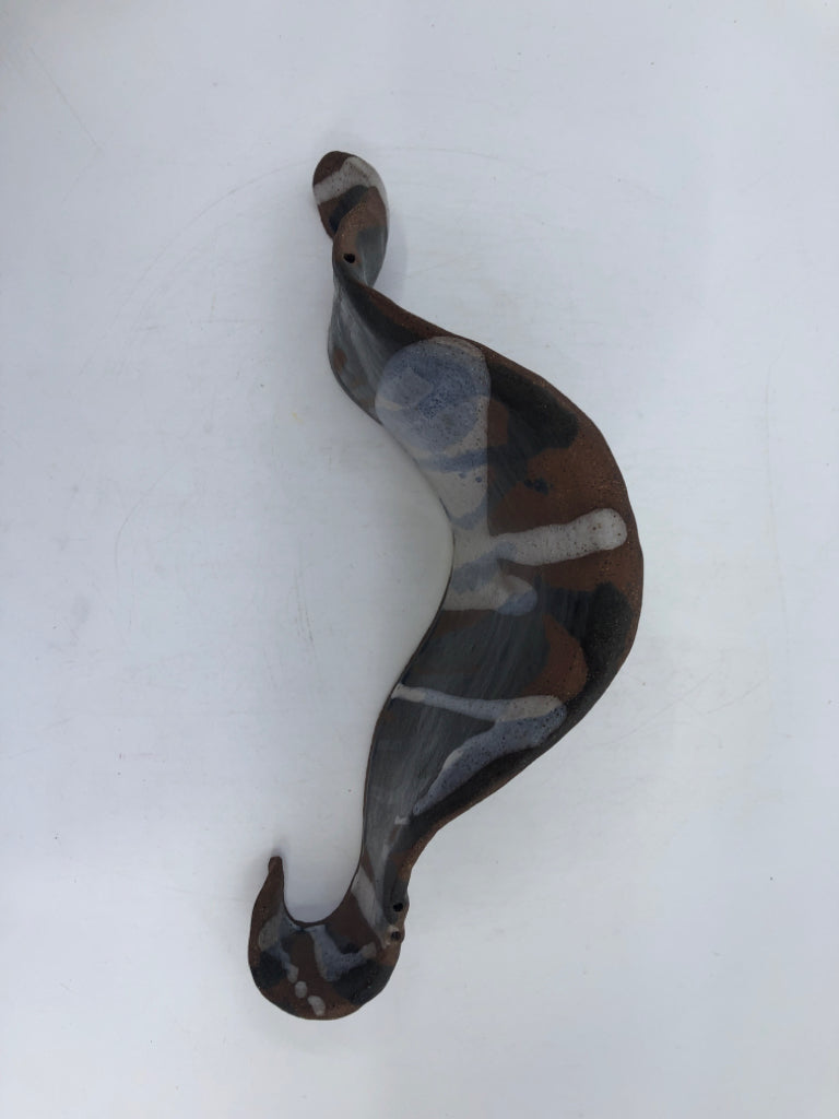 POTTERY FREE FORM INCENSE HOLDER WHITE,BLUE,BLACK DRIP GLAZE.