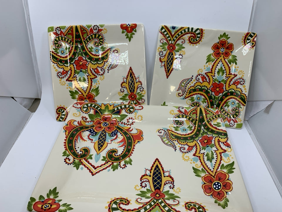 3 PC PAISLEY PATTERN LARGE PLATTER W/ 2 SERVING PLATES.