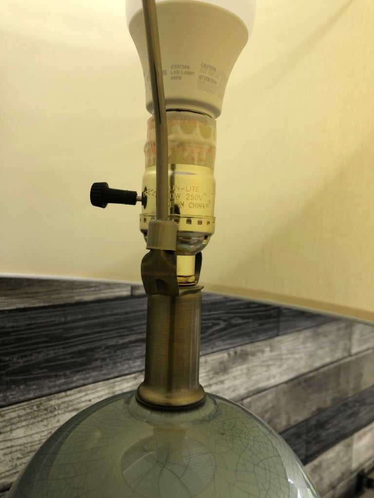 LARGE BLUE CRACKLE GLAZE TABLE LAMP.