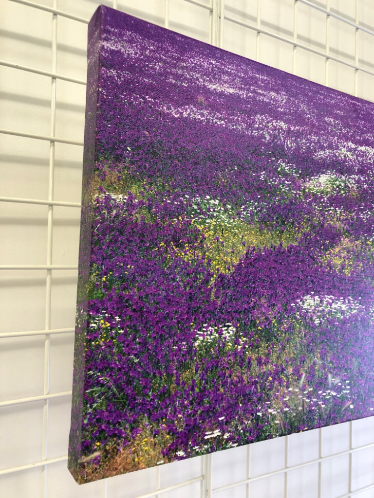 FIELD OF PURPLE/WHITE/GREEN WILD FLOWER CANVAS WALL HANGING.
